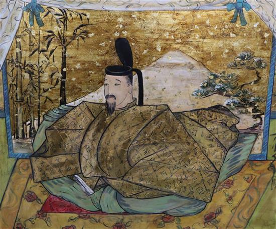 Ama Montoya, oil on panel, Emperor Go-Daigo, signed and inscribed verso, 80 x 100cm, unframed